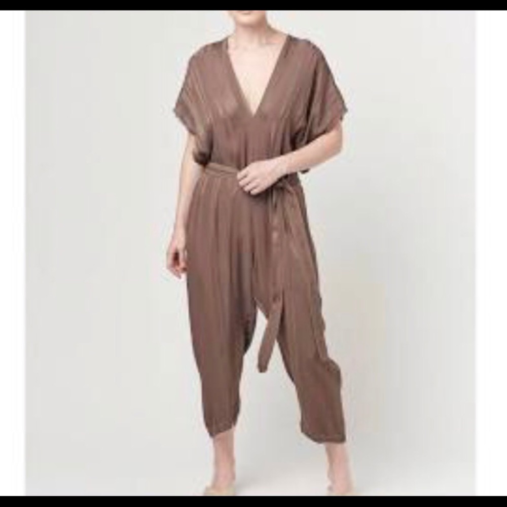 Tina & Jo Anthropologie Satin Kimono Jumpsuit S